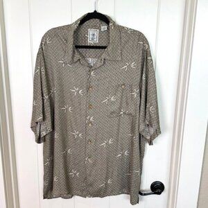Roundtree & Yorke Men’s XL Rayon Button-Front Camp Shirt Dragonfly Print Brown